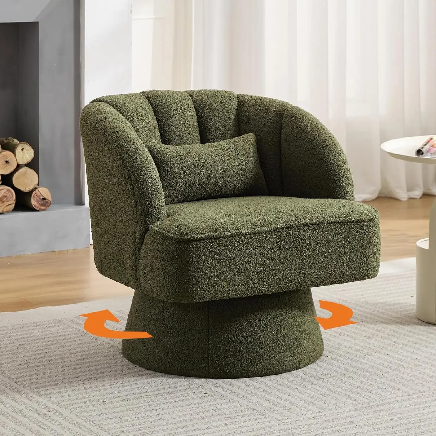 Garvee Modern 360° Swivel Velvet Upholstered Barrel Armchair with Striped Backrest, Plush Foam Cushion, Contoured Ergonomic Design - Assembly Required Indoor Lounger for Living Room, Adults’ Nursery Home Decor, Swivel Chairs