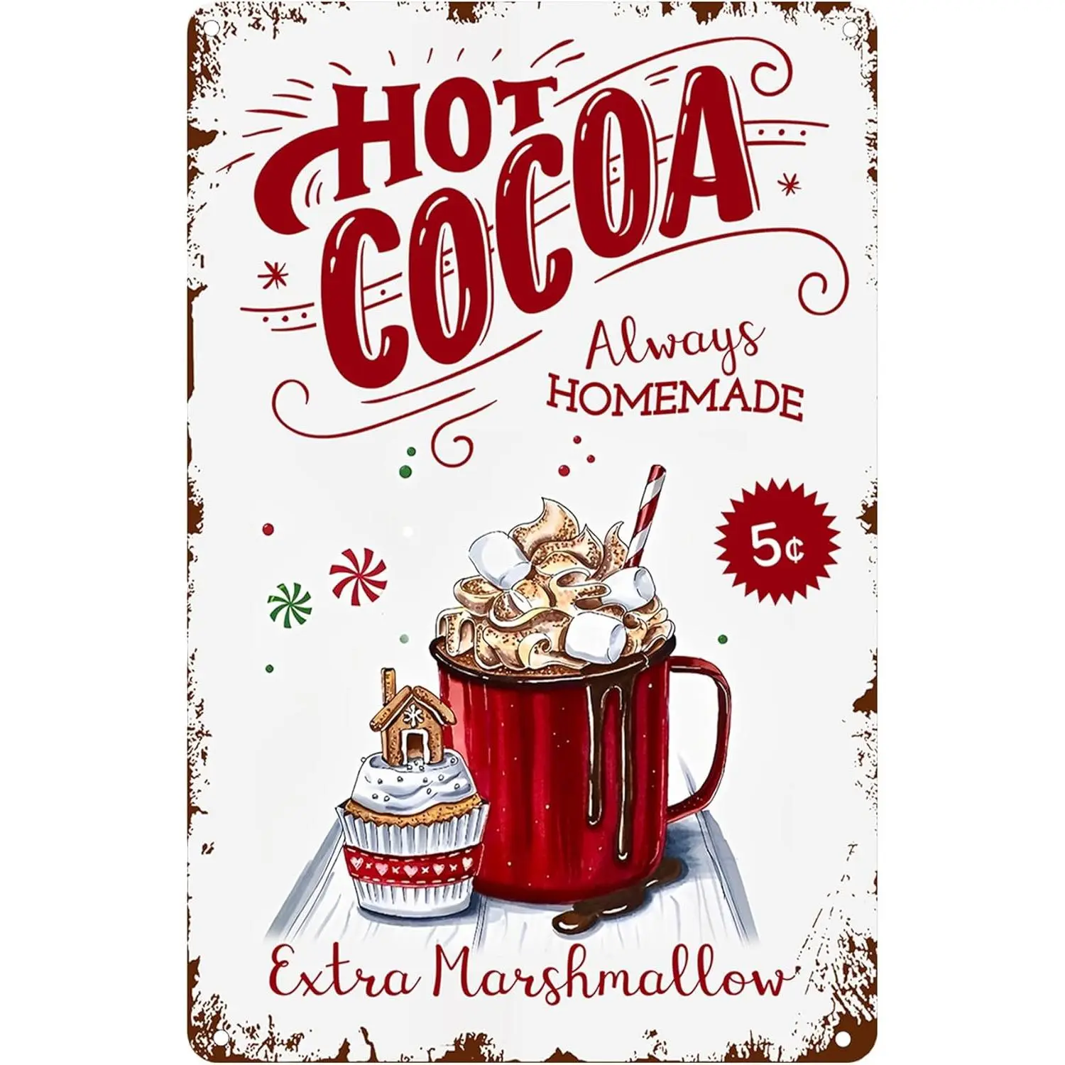 Christmas Signs Hot Cocoa Bar Metal Tin Sign Vintage Christmas Coffee Station Decor Metal Tin Signs Home Kitchen Party Decorations 8x12 Inch