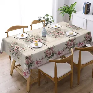 EastJia 1pc Elegant Valentine's Day Rectangle Tablecloth - Vintage Rose Floral Pattern Design, Durable, Easy to Clean, Perfect for Party Dining & Home Decor, Machine-Made, Ideal for Valentine's Day Celebrations