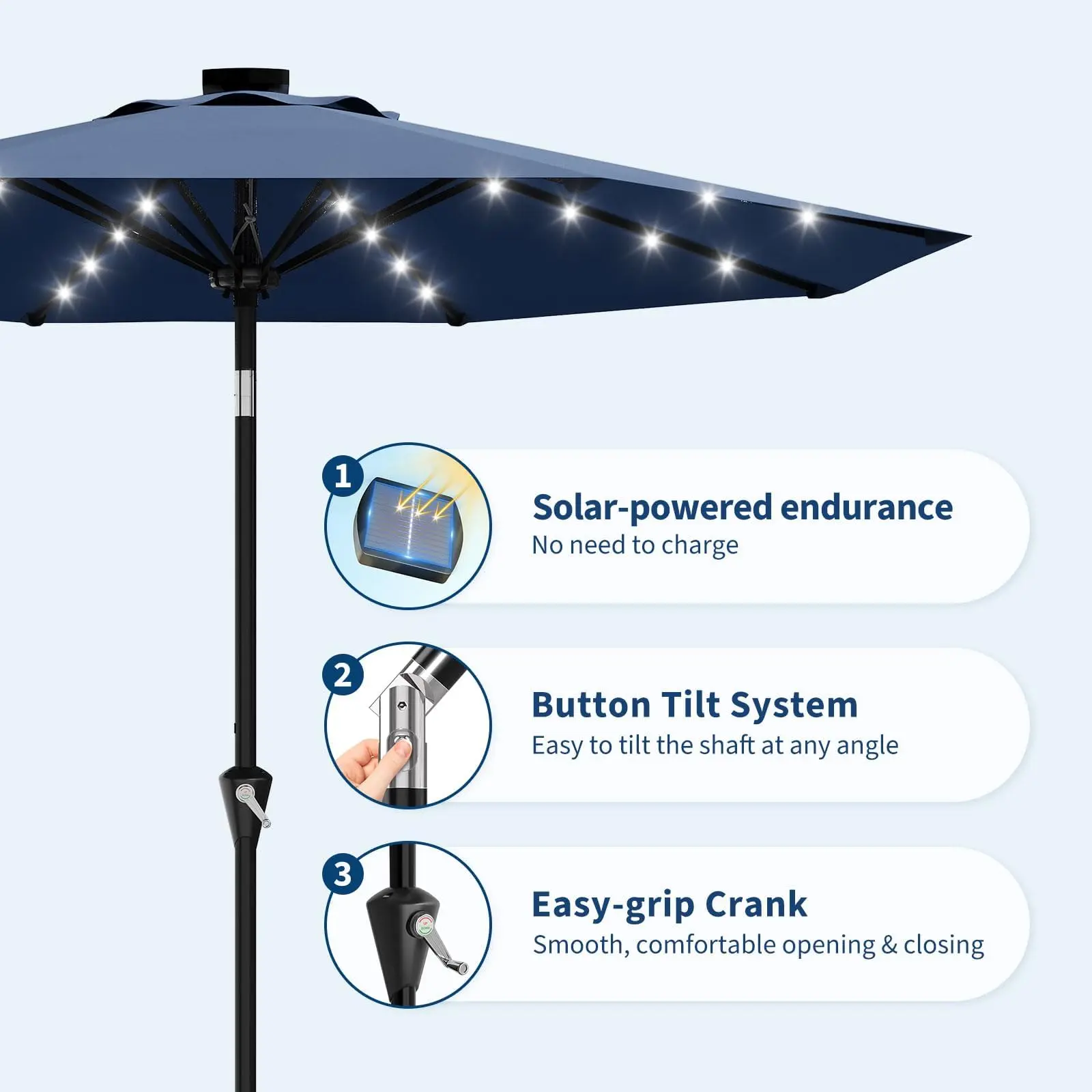 Garvee 10ft Solar Patio Umbrella with LED Lights, UPF 50+ Waterproof Fade-Resistant Canopy, Crank Lift & Push-Button Tilt, 8-Rib Outdoor Market Table Umbrella - Beige