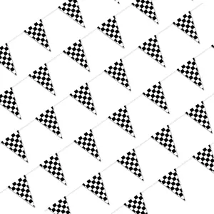 Classic Racing Checkered Flag Banner - Black and White Triangle Pennant for Cars Themed Birthday Party Car Party Decor, total 24 Pcs Of Flags, 15m/50ft, Party Decorations Banners
