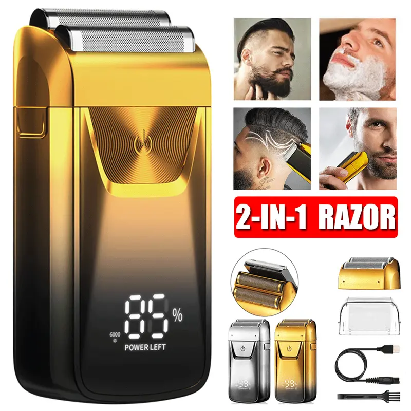Men's 2IN1 Cordless Portable Shaver & Hair Trimmer Razor (POP-TP Model) - USB Rechargeable Battery, 3 Speed Adjustments, ABS Build, Twin Carbon Steel Blades, Wet-Dry Function, Cleaning Brush, Ideal for Gifts & Beard Grooming