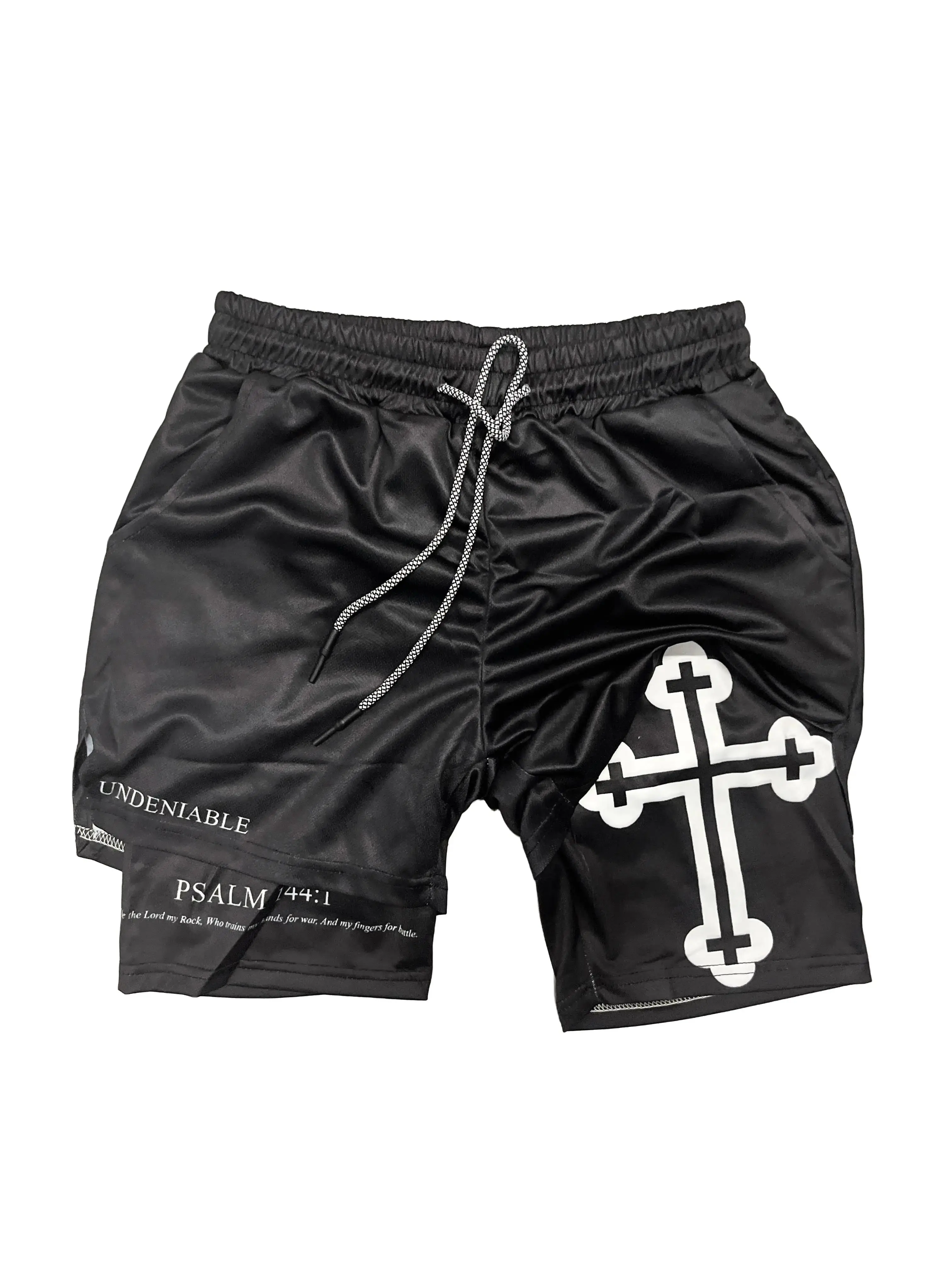 PSALM 144:1 CROSS Performance Shorts Summer Double Layer Beach Pants Fitness Training Pant Sports