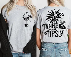Tanned And Tipsy Beach Shirt, Summer T-Shirt, Summer Vibes Tshirt, Funny Beach Party Girl Shirt, Trendy Summer Woman Tee, Vacation Shirt