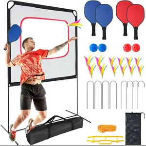 Portable All-in-One Paddle Sport Set with Net - Indoor/Outdoor/Backyard Games Combo - Similar to Pickleball, Badminton & Pingpong - Family & Adults Sports Equipment with Balls & Accessories