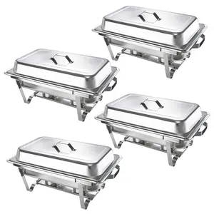 4-Pack Stainless Steel Chafing Dish Set - 9QT Foldable Buffet Servers with Lids, Commercial Food Warmers for Weddings, Banquets, Catering Events & Outdoor Parties (Silver)