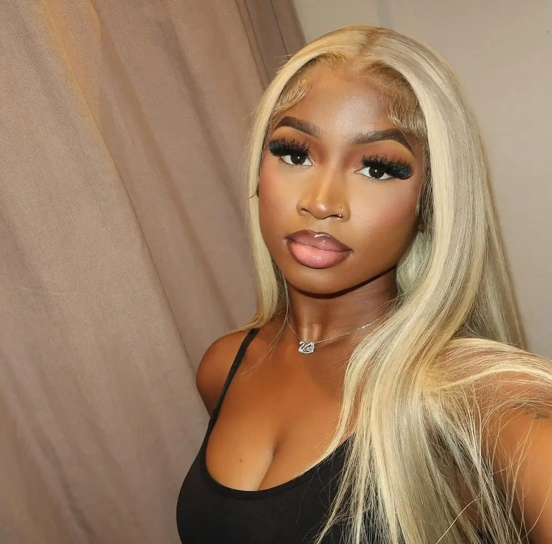 KissLove Blonde Balayage on Brown Transparent Lace Straight Frontal Wig Human Hair