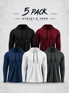 Men’s 5-Pack Athletic Hooded Long Sleeve Shirts, Lightweight Workout Hoodie Tops for Gym, Running, Training & Casual Wear