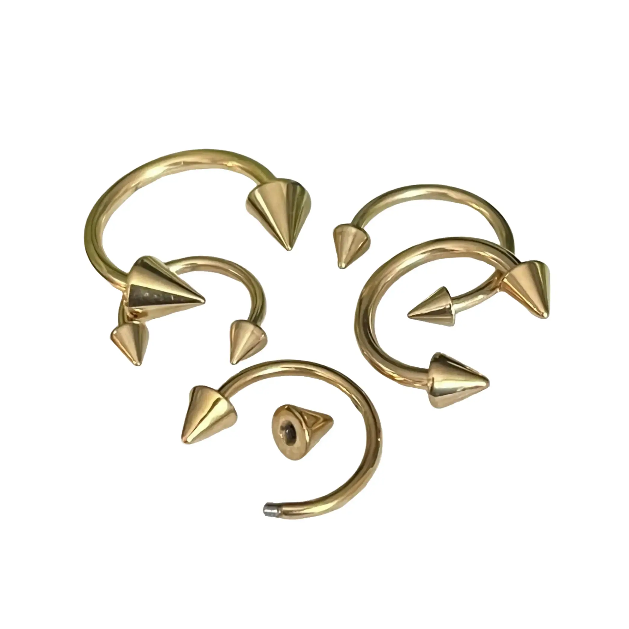 1 Piece Beautiful Gold Spiked Circular Barbell Horseshoe Ring - 16g or 14g