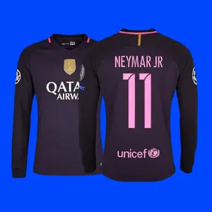 16 17 Barcelona 11# Neymar JR Away Long Sleeve Retro Soccer Jersey Barca Fans Version Football Jersey Quick Drying