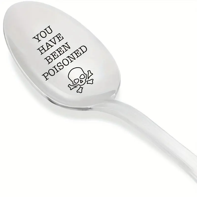 Stainless Steel Skull & Letter Pattern Engraved Spoon, 1/5/10/15pcs Humorous Gift for Friends, Cutlery Dinnerware for Home Kitchen Dining Room Party, Spoons Stainless Steel