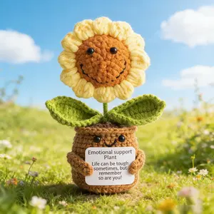 Cute Handmade Crochet Figure Emotion Support Plant Doll with Encouragement Quotes, Desk Decoration, Warm Gift for Office Table