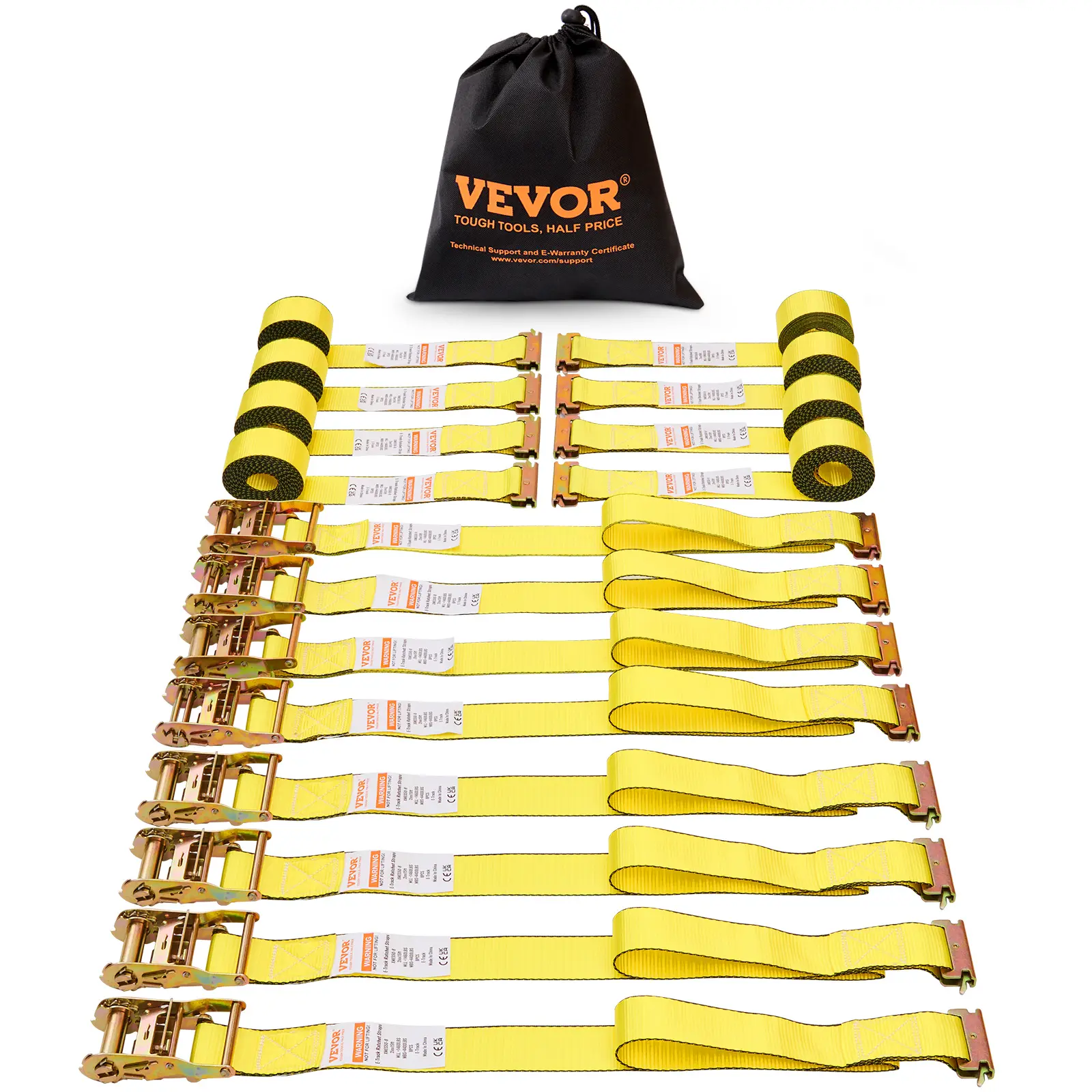 VEVOR 8PK 2"x15' Heavy Duty Nylon Webbing Ratchet Tie Down Straps, 4400lb Break Strength, E-Track E-Hook Endless Ratchet, Cargo Trailer Straps for Moving Lawn Equipment & Securing Cargo (summerfinds DealsForYouDays), E-Track Strap