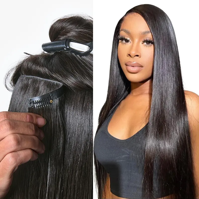 LUVME 100% Virgin Human Hair Extensions Seamless & Invisible Edge Straight, Body Wave, Kinky Curly, Yaki Straight Clip-In, Clip In Hair Extensions, Volumizing Human Hair Extensions & Pieces
