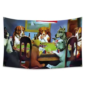 1pc, Dogs Playing Poker Flag Banner, It's Your Turn Now, 2*3ft(60*90cm)/3x5ft(90*150cm), 4 Grommets, Single-Sided Printing, Decoration Items, Home Decor Supplies, for Indoor, Outdoor, Home, Dorm, Man Cave, Music Bar, Gift