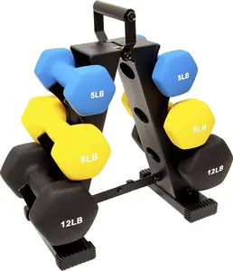 Neoprene Dumbbell Hand Weights, Anti-Slip, Anti-roll, Hex Shape Colorful, Pair or Set with Stand