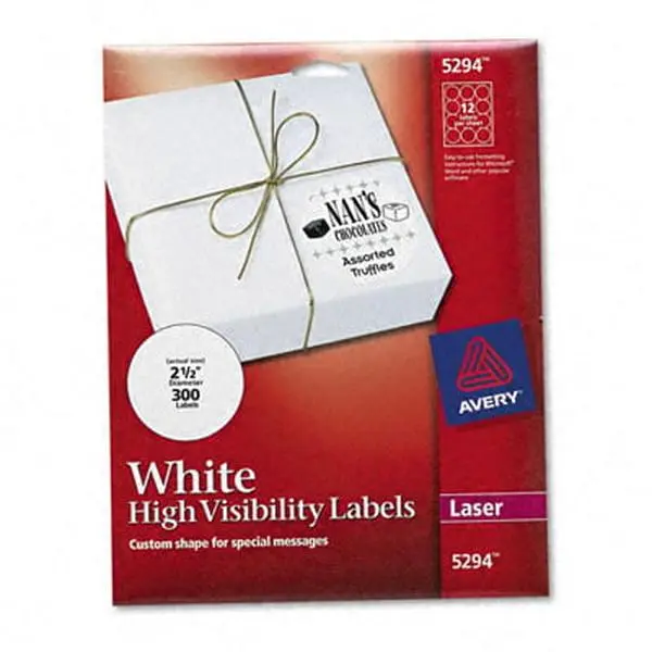 Avery Round Specialty Laser Printer Labels, 2-1/2" Diameter White Permanent Self-Adhesive Plain Paper, 300-Pack - High-Visibility, Ideal for Color-Coding, Office & Label Printer Compatible