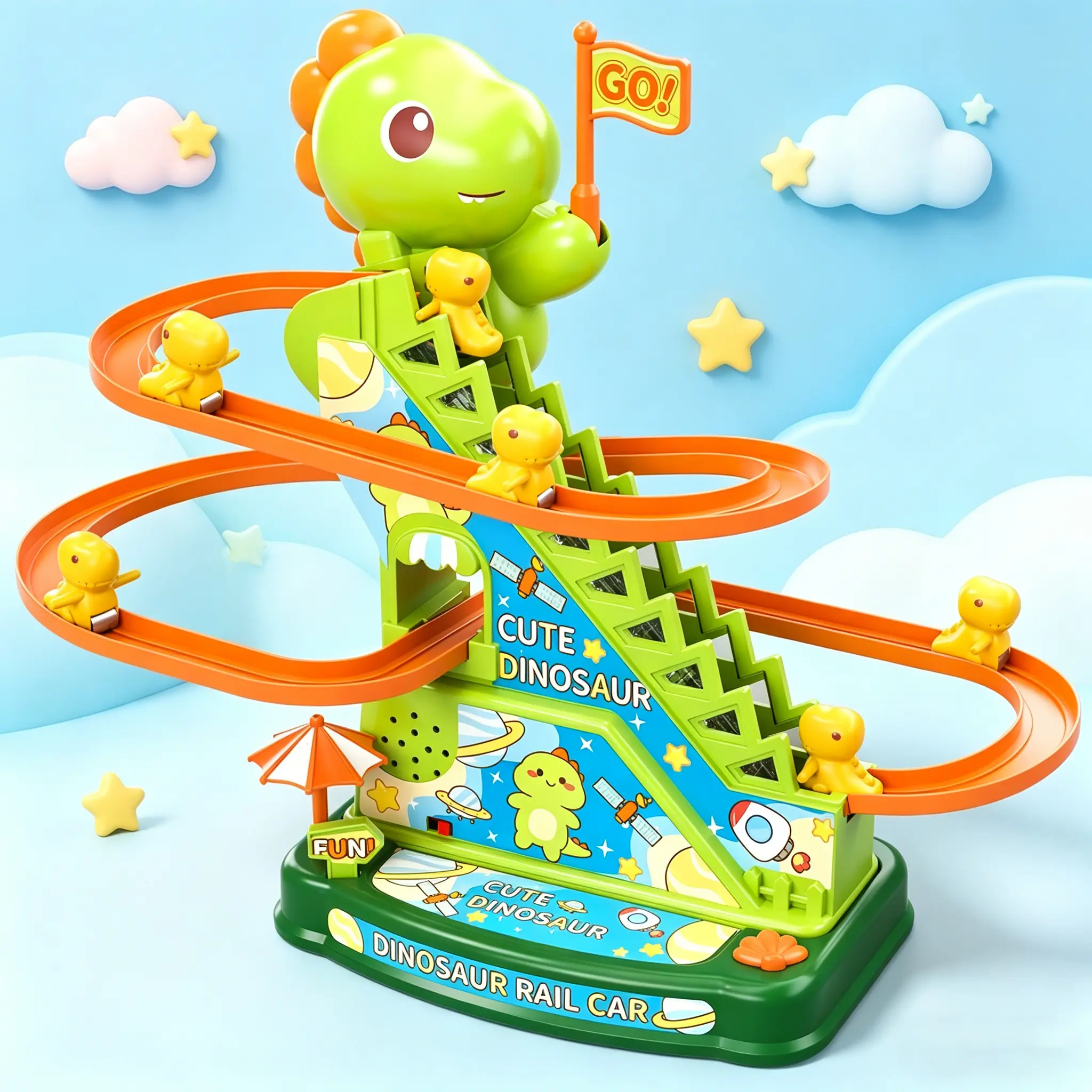 Dinosaur chase track game, track slide toy, stair climbing toy,dinosaur Climbing Stairs Track Slide Toy,Electric Dinosaur Stairs Climbing Slide Toy with 6 Cars Climbing Track Toy for Kids, Fun toys, interactive toys, Christmas gifts,Gift for Boyfriend