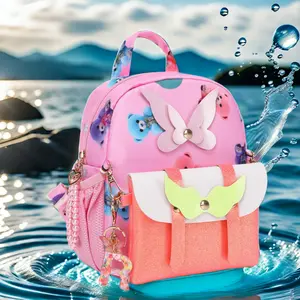 Children's BackpackGirls' Crossbody Bag, 2-in-1 Girls' Bag, Detachable PU Leather Shoulder Bag, Backpack with Butterfly Charm and Number R, Waterproof Large Capacity Pink Bear Backpack