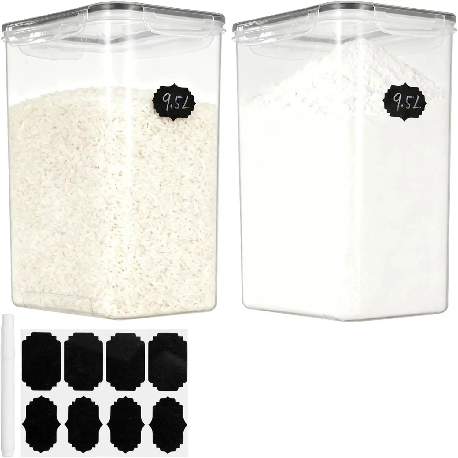 9.5L Extra Large Airtight High Capacity Plastic Food Storage Container with Storage Container Lid, Anti-Leak Cannister for Grains, Pantry Organization (Rice, Pasta, Sugar, Flour), High Capacity Container