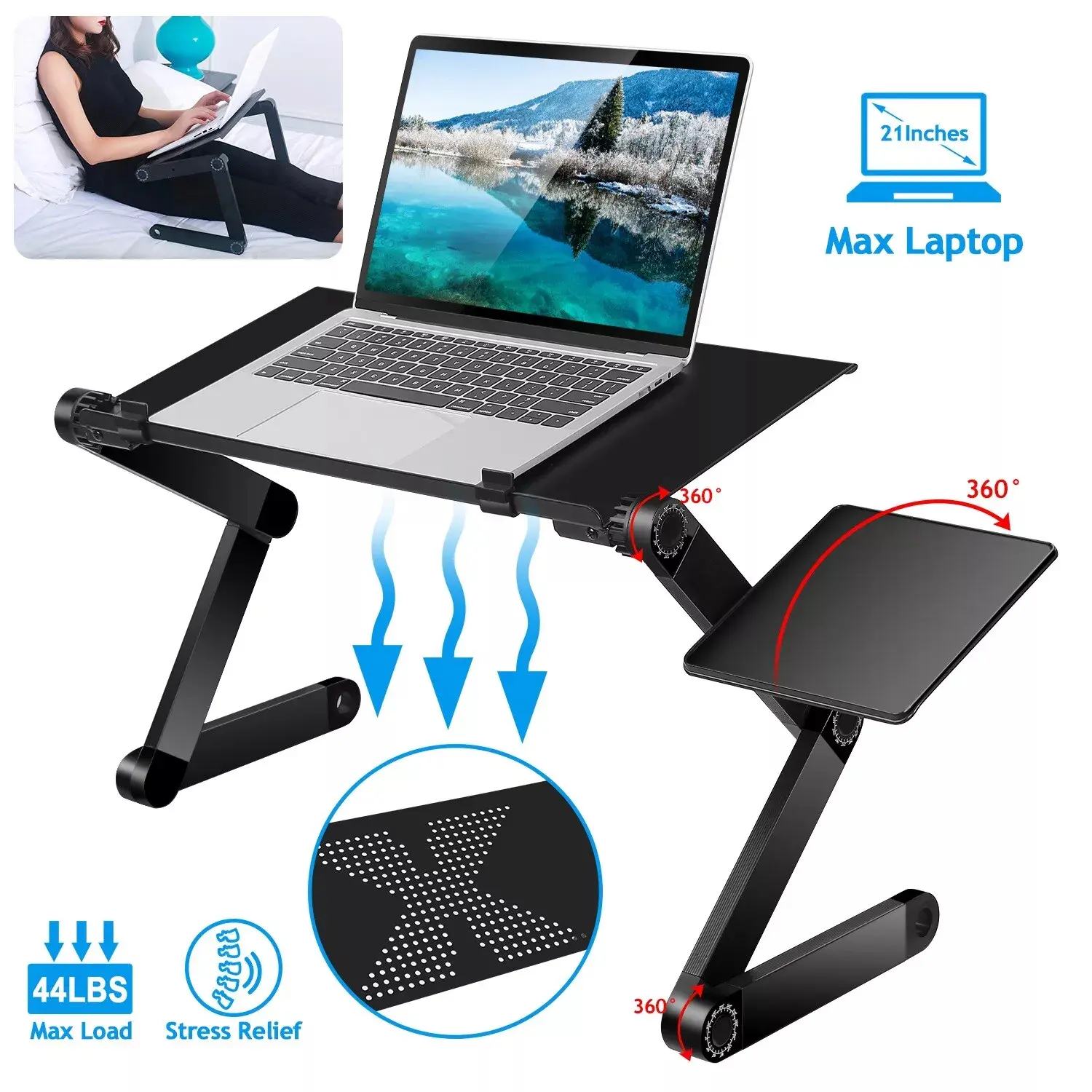 Portable Foldable Laptop Bed Desk with Storage Drawer & Cup Holder, Laptop Stand for Couch, Home Supplies Lap Desk Tray for Working & Reading
