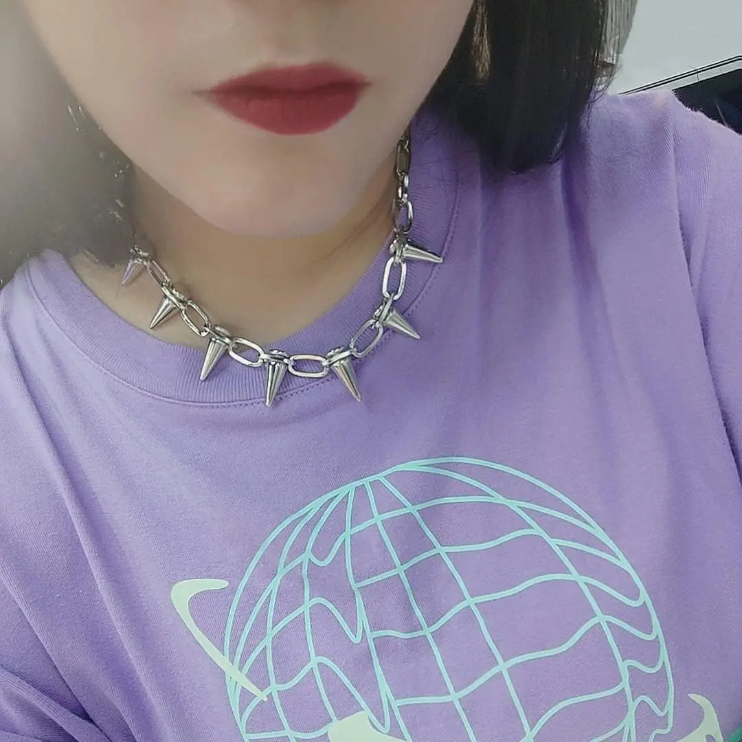 Spike Chokers for Women Choker Goth Necklaces Mens Chain Choker Collar Punk Streetwear Handmade Adjustable Vintage Rivet Jewelry