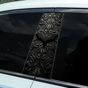 2 Black embossed bat pattern themed vinyl car stickers, Car Decals, easy peelable B-pillar protection, durable and anti-aging, perfect for personalizing your vehicle, car protection | eye-catching visual effects | peelable stickers, car Decal For Cars