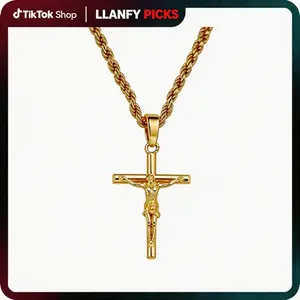 Mens Cross Necklace - Gold/Silver Chain, 18K Gold Plated Crucifix Pendant, Jewelry Gift for Him