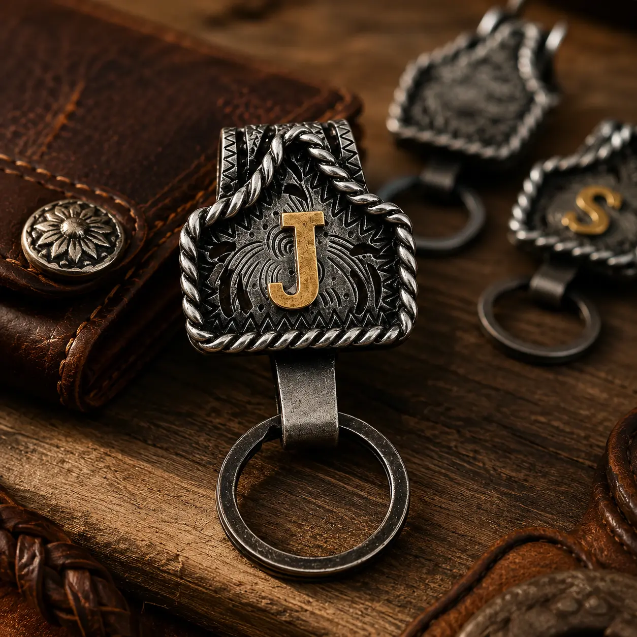 Unisex Personalized Tag-Shape Cow Leather Belt Key Holder - Handmade Western Style Belt Loop Clip-On Key Clip, Copper Initial Detail Custom Gift, Everyday Carry Accessory, Bags for Everyday, Red Fitted Cap