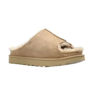 UGG Women's Greenport Slide Sand Sheepskin Lined Slippers with Moisture-Wicking Technology & Twin Seam Detailing Shoe Girl