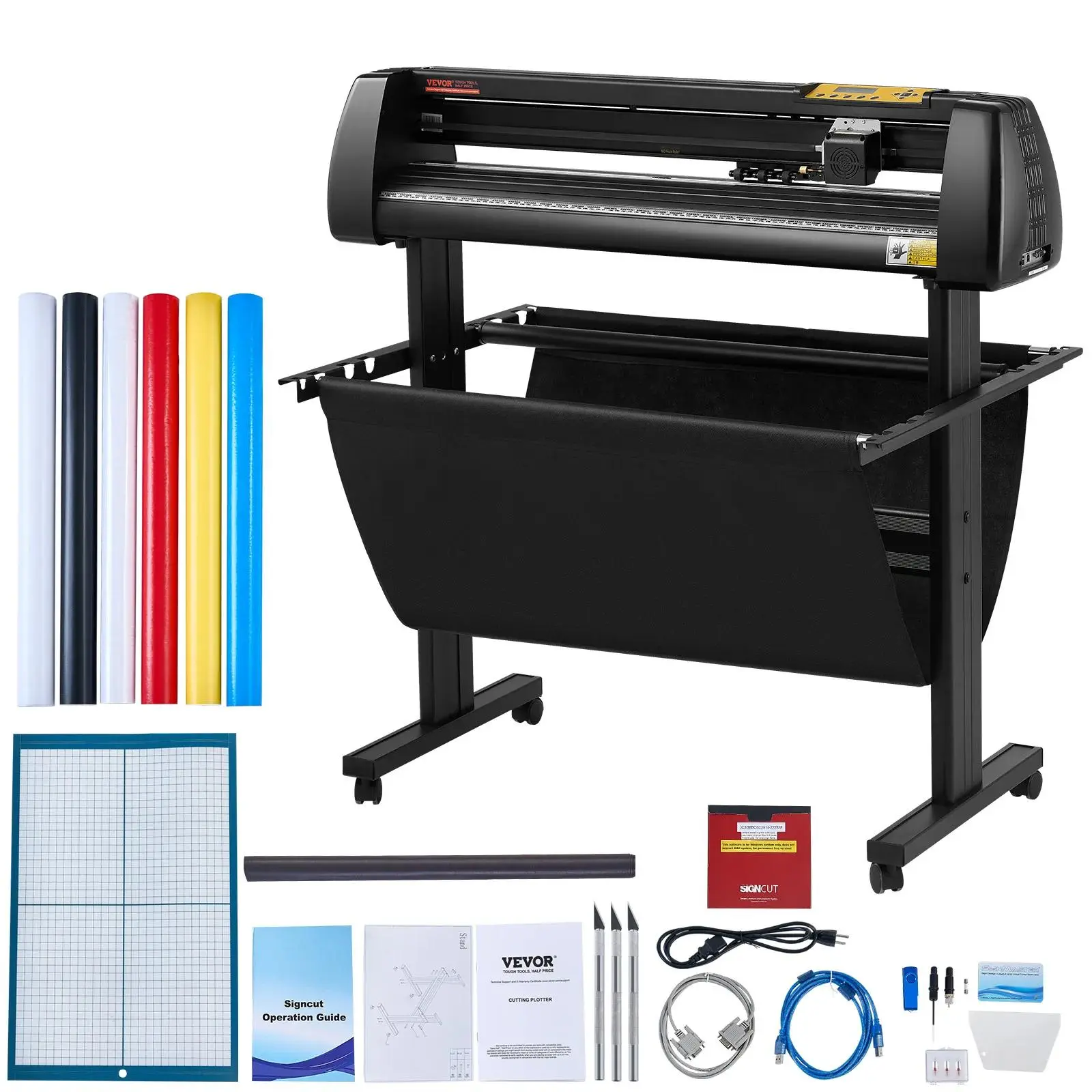 【Summerfinds】VEVOR Vinyl Cutter,  , 34Inch Bundle, Vinyl Cutter Machine, Manual Vinyl Printer, LCD Display Plotter Cutter Sign Cutting with Signmaster Software for Design and Cut, with Supplies, Tools