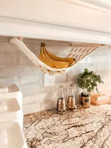 Macrame Fruit Hammock - Veggie Holder - Banana Hammock - Under Kitchen Cabinet Storage - Easy Installation + Hardware Included