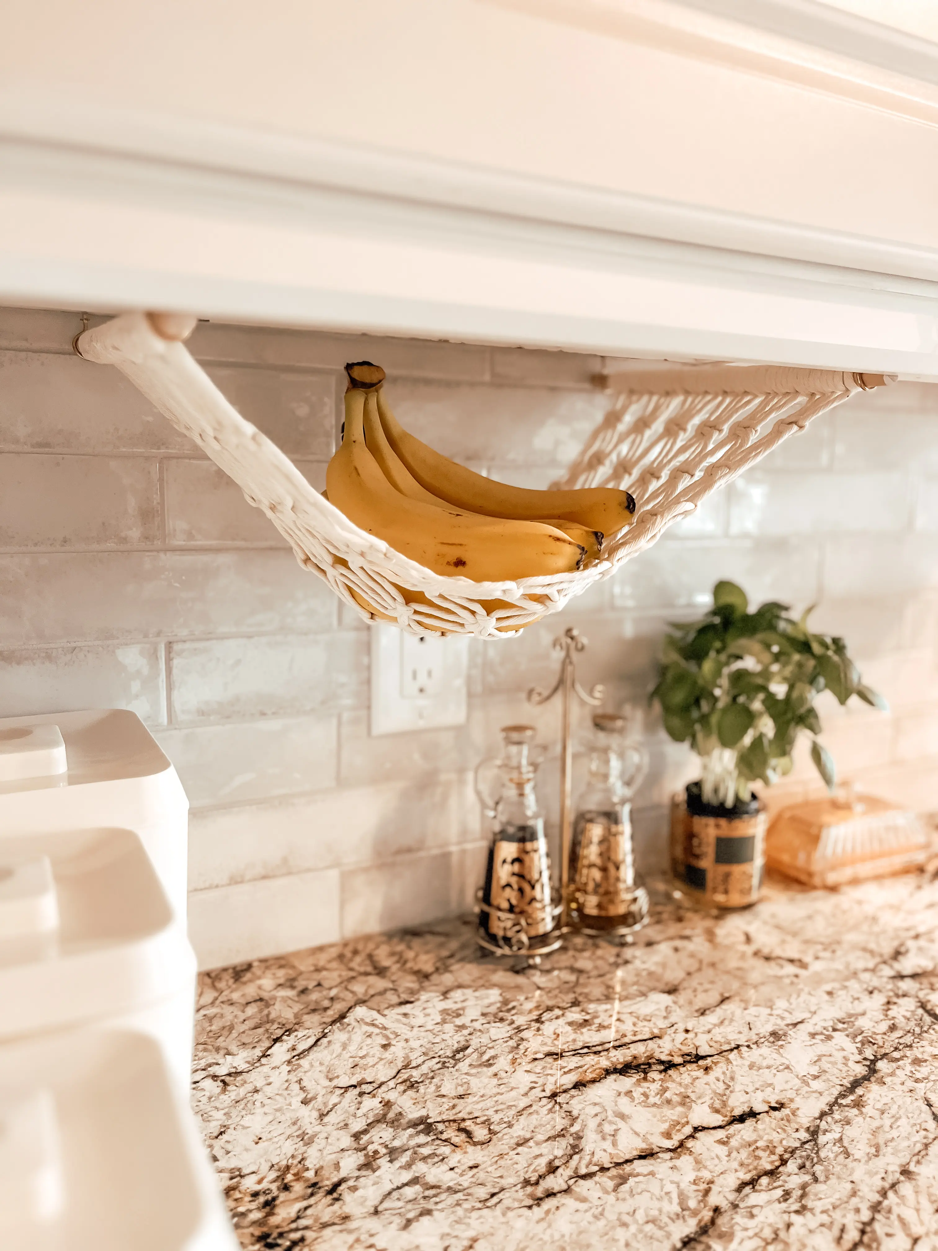 Macrame Fruit Hammock - Veggie Holder - Banana Hammock - Under Kitchen Cabinet Storage - Easy Installation + Hardware Included