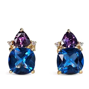 Purple Blue Stud Earrings 925 Sterling Silver 14k Gold Plating
