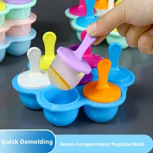 Silicone Ice Pop & Ice Cream Molds with Cover, 7-Cavity Popsicle Maker for Kids & Homemade Snacks