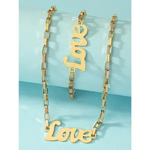 Stainless Steel Bracelet & Necklace Set with Love Pendant JHS Jewelry