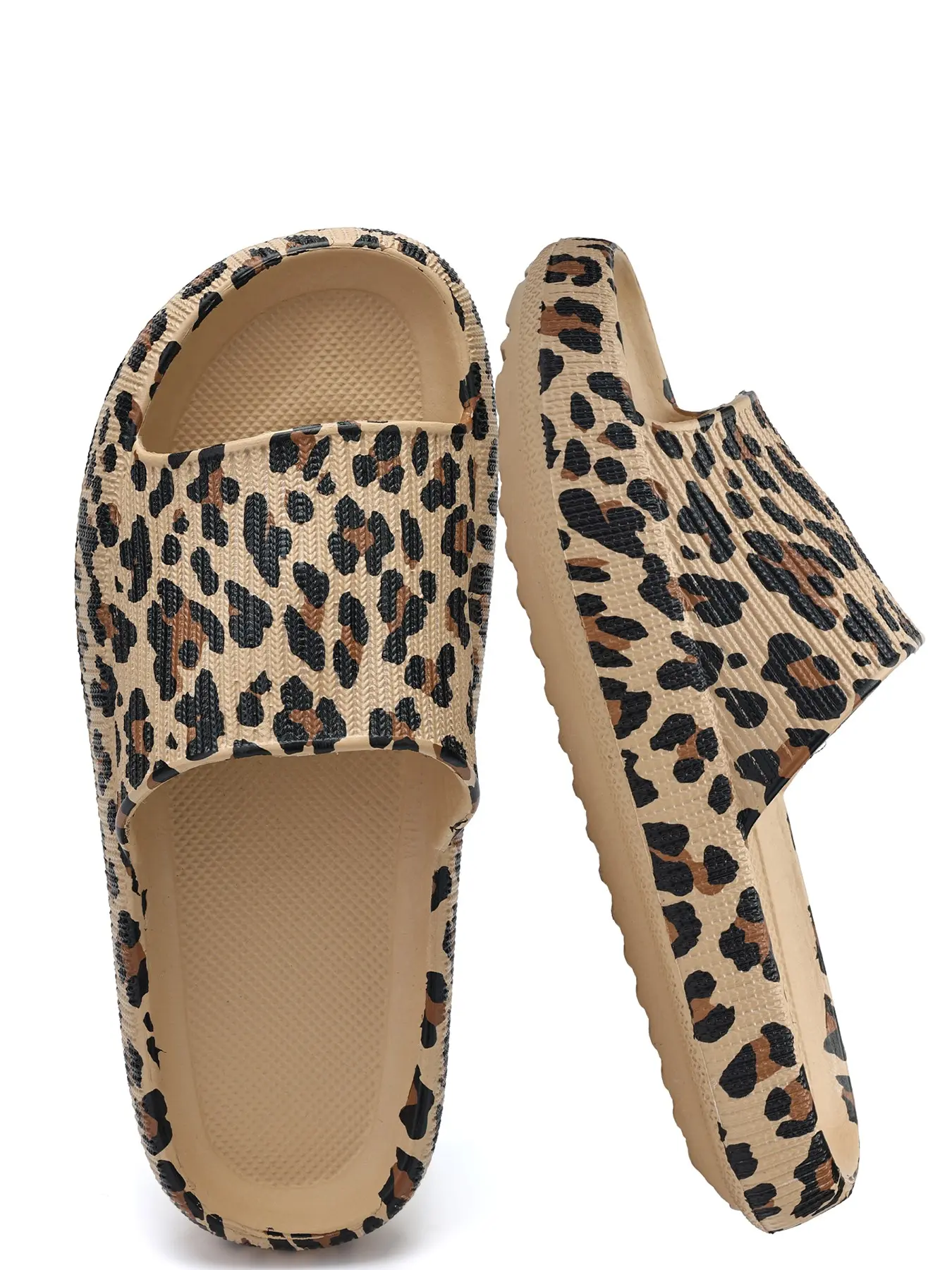 Fashion Thick Sole Open Leopard Print One Strap Couple for Non Slip Comfortable Slip Casual Outdoor Summer Quick-drying Leopard Pattern Thick Soled Slippers