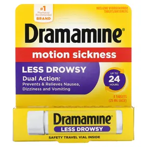 Dramamine Motion Sickness Relief, Less Drowsy, 25 mg, 8 Tablets