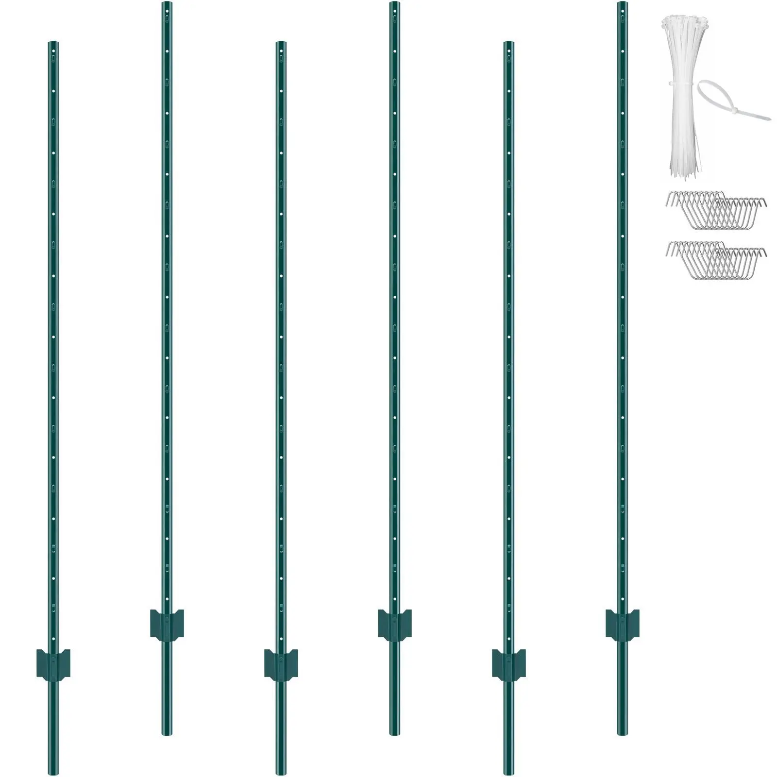 【summerfinds】VEVOR 6 Feet Fence Post, 6 Pack T-Post Heavy Duty Metal Fence Posts, Sturdy Steel Fence Stakes for Garden Yard, Lawn, Farms and Outdoor Wire Fencing, Green
