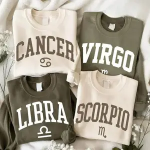 Zodiac Minimalist Zodiac Sweatshirt, Astrology Sign Crewneck with Bold College Letter Design, Cozy Horoscope Pullover for Men and Women, Libra Cancer Virgo Scorpio, Perfect Birthday Gift for Zodiac Lovers - AL 714