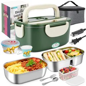 AOSION Electric Lunch Box for Adults, Heated Lunch Box 3-IN-1 80W Self Portable Food Warmer for Car/Truck/Office, Upgraded Lunch Box Leak-Proof Stainless Steel Container, Gifts for Men