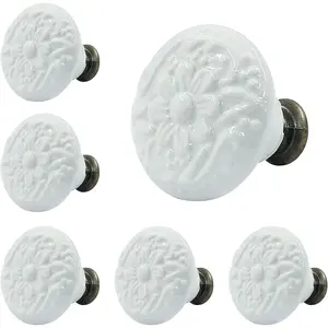 White Ceramic Knobs and Pulls for Drawer, Dressers, Cupboard, Closet - 34mm / 1.3Inch Diameter (10Pcs)
