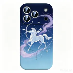Sagittarius Zodiac Phone Case for iPhone 17 16 15 14 13 12 Pro Max Plus Soft Creamy Silicone Cover MagSafe Compatible Wireless Charging Support Aesthetic Centaur Archer Constellation Pattern Shockproof Protective Case Cool Gift for Men Teens