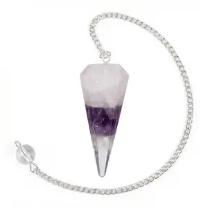 Amethyst Rose Quartz Pendulum 6-Sided Trio Energy Crystal