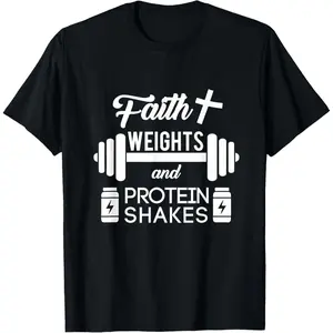 Faith Weights Christian Gym Weightlifting Workout Shirt T-Shirt,Made in USA