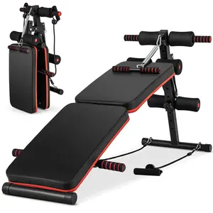 8-in-1 Adjustable Sit Up Bench, Foldable Multifunctional Workout Bench Press for Home Gym, Ab Exercise Bench with Spring Handle Cable Fly & Elastic Ropes for Full Body Strength Training