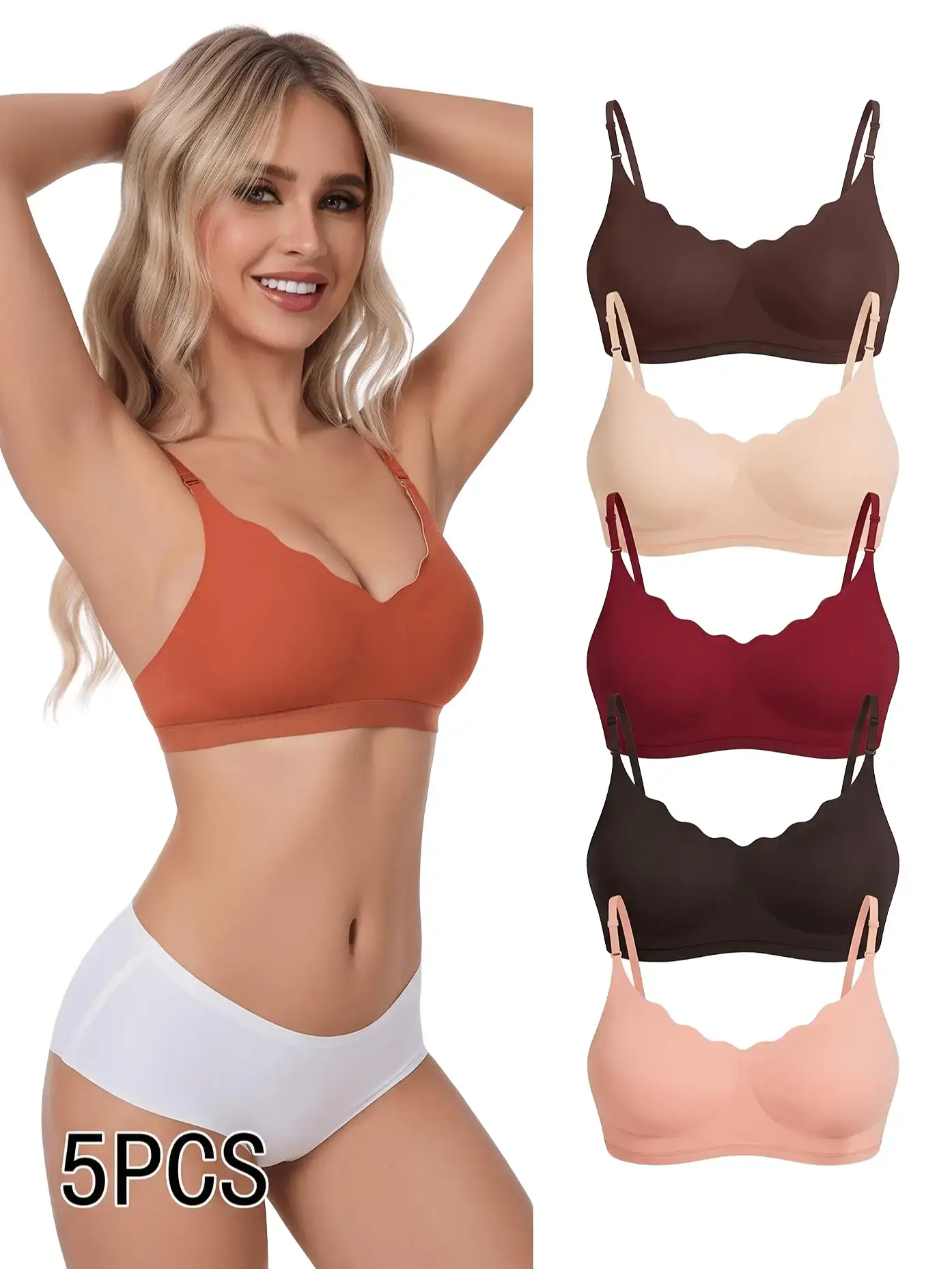 5PCS Women's Wireless Bras Seamless Comfort Bra Set, Soft Stretchy No Padding Bralette, Full Coverage Everyday Sleep Bra, Breathable Lightweight Underwear for Women, Multi Color Basic Cami Bra Tops