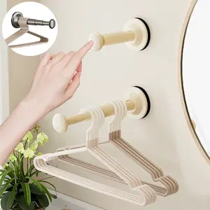 2Pcs Commercial Coat Rack Organizer, No Drilling Suction Cup Mounting Method, Retractable And Adjustable Length, Made Of Sturdy Plastic Material, Simple Style To Save Space, Home Use Coat Rack Storage Container, Utility Hooks