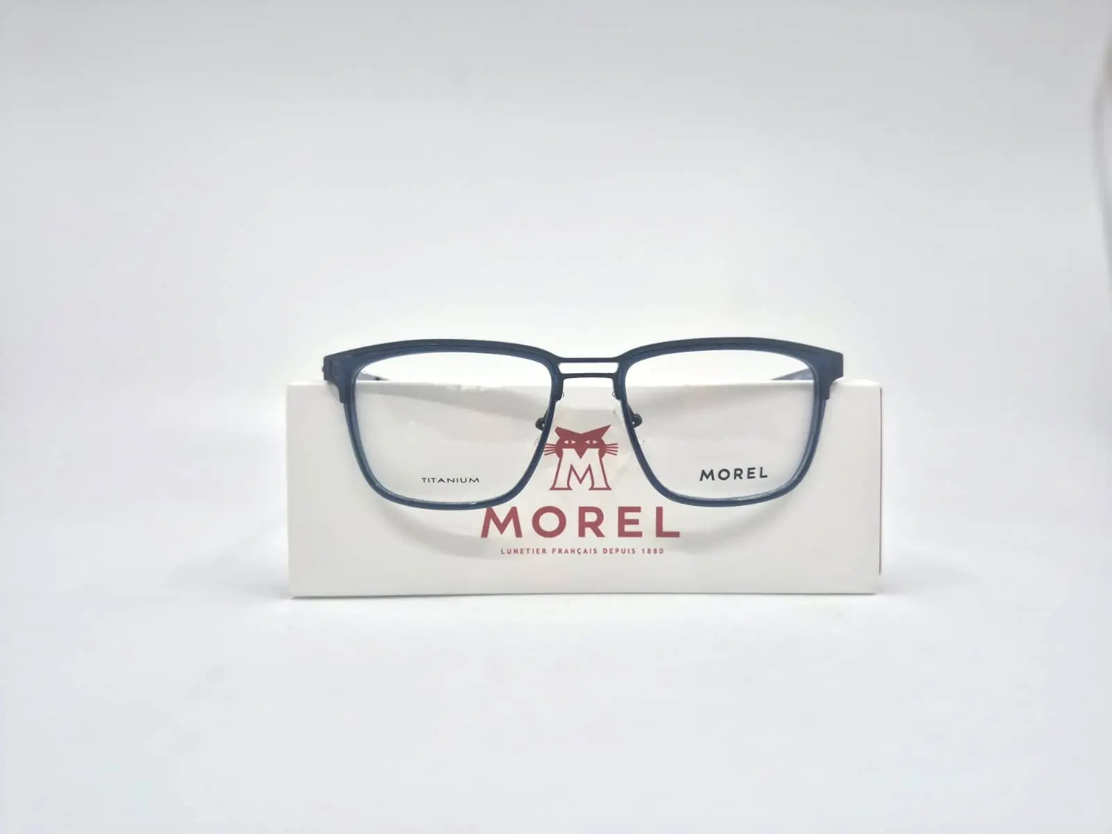 MOREL Titanium Adjustable Eyeglass Frames - 10201O BG11 Model, 57mm, Full Rim, Lightweight Wear, Blue & Gunmetal, Acetate Tips, Adjustable Pads, New, Made in France