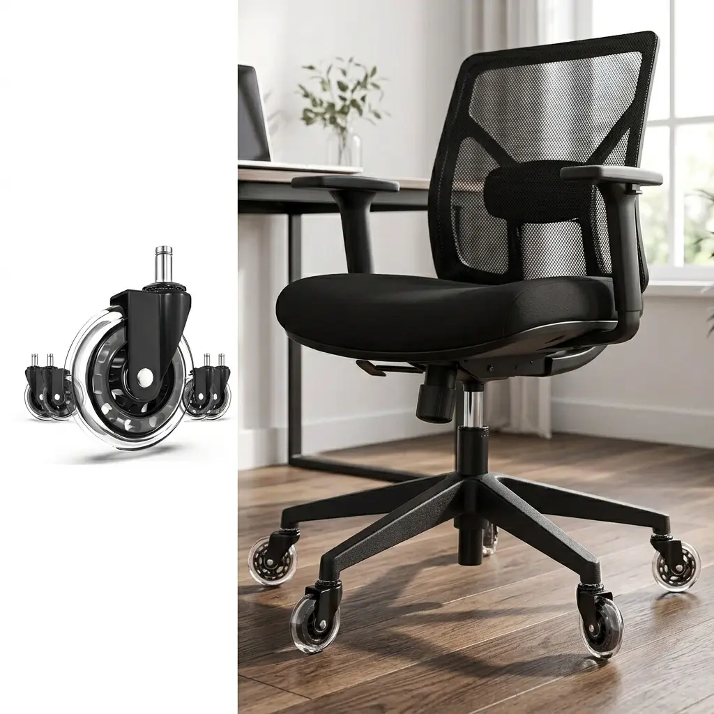 Office Chair Wheels Replacement Swivel Caster Set (5-Piece), 3" Rollerblade-Style Heavy-Duty Casters with Easy Installation, Universal Fit, Wear-Resistant Core Shields Floors for Hardwood Floors & Carpet, Heavy-Duty Rubber Resists Daily Wear